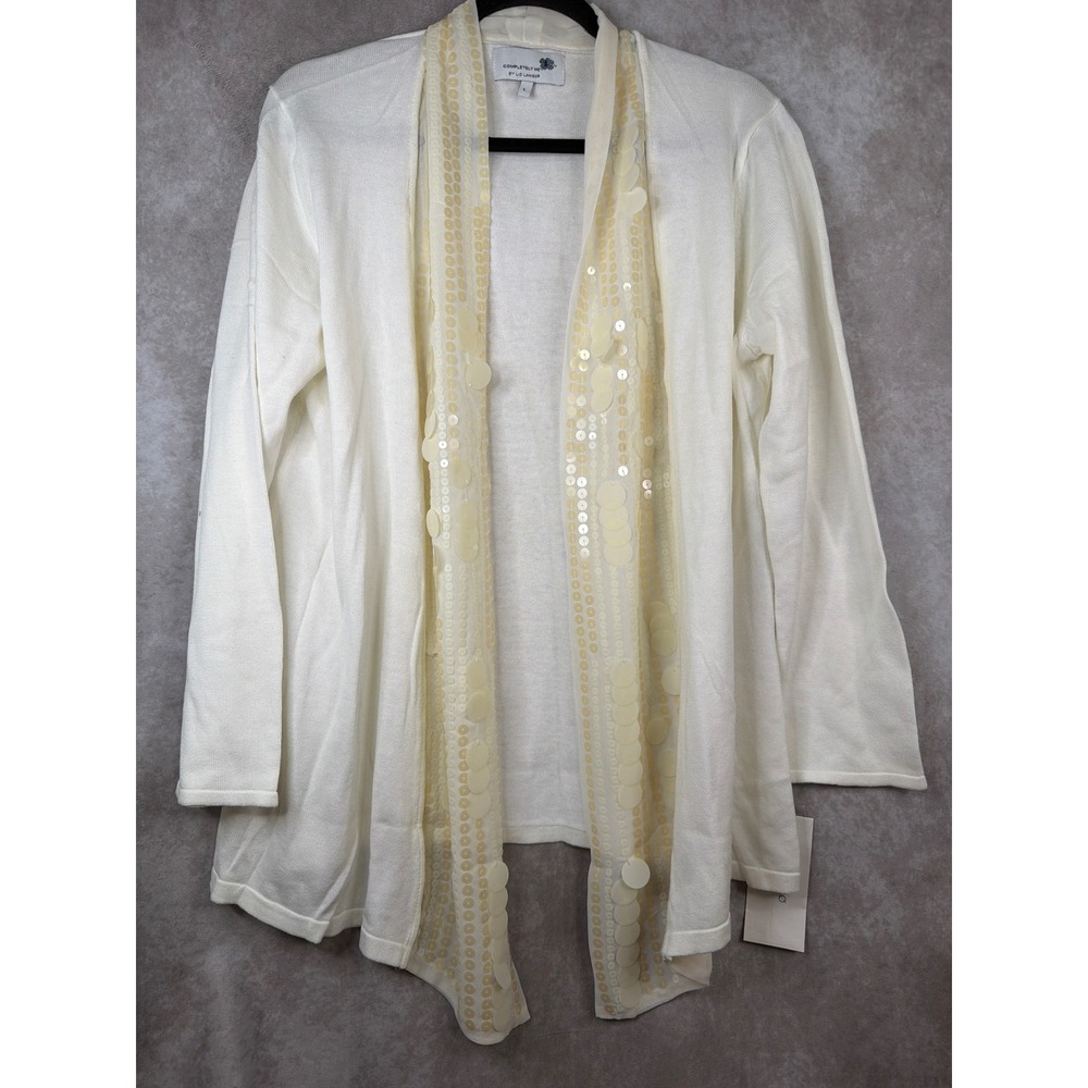 NWT Completely Me by Liz Lange Ivory Sequined Cardigan‎ Sweater Women's Lare